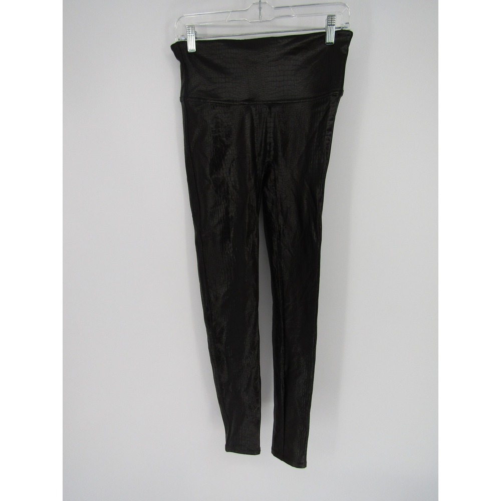 Spanx Croc Embossed Faux Leather Leggings Womens L Black High Rise Slim Goth